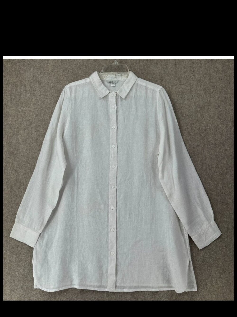 Garnet Hill 100% Linen White Long Sleeve Oversized Tunic Top Lagenlook Petit MED